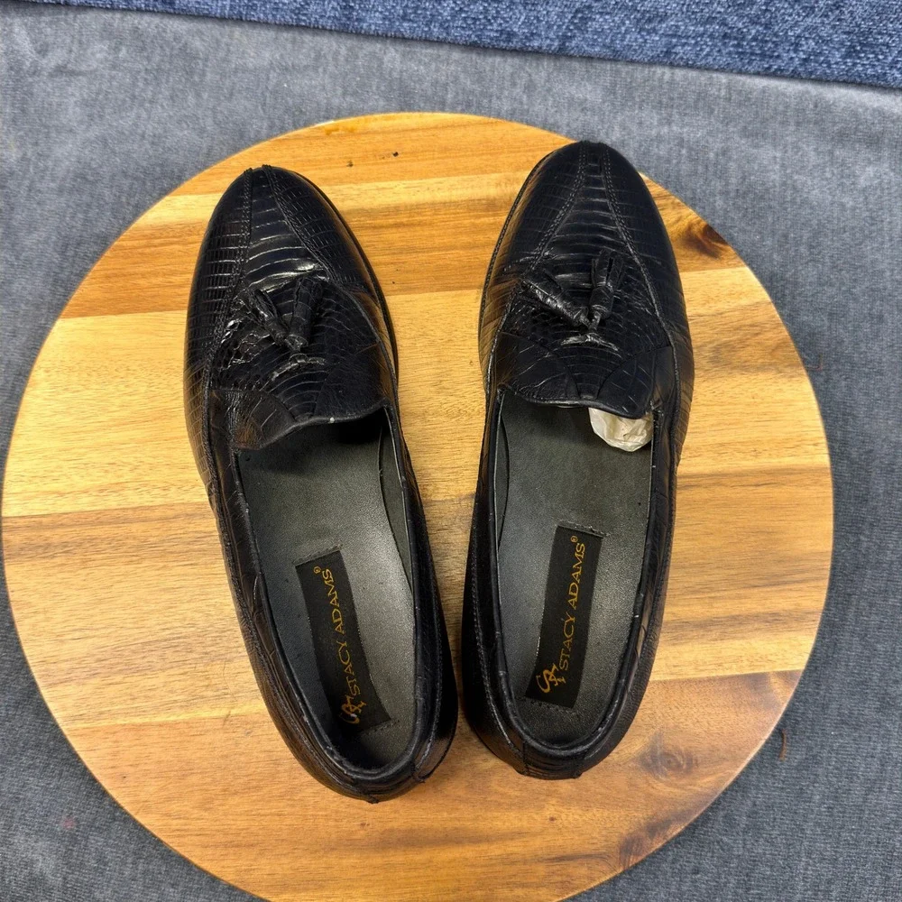 Stacy Adams Tassel Loafers Mens 8.5 M Black Genuine Snake Skin Exotic Slip On